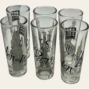 Set of 6 Circle Ware Design Shot Glasses London Paris Venice New York